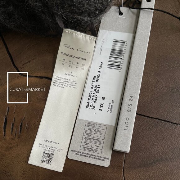 Rick Owens: Wool Blend Dark Dust Hand Knit Spider Tank Top SS24 Lido - Picture 9 of 16